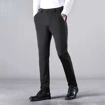 Мъжки бизнес ежедневни панталони драперия прав крак 2024 лятна тънка рокля без гладене за Pantalon Homme