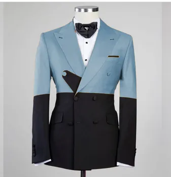 Мъжки костюм Blazer комплекти двуцветен дизайн пълен двуреден луксозен официални поводи рокли Slin монтирани 2 парчета младоженец смокинг нов