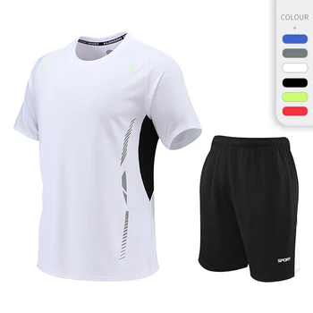 Мъжки костюм за бягане Фитнес Фитнес спортно облекло Тренировка Анцузи Комплект спортни тениски + шорти Фитнес костюм за мъже