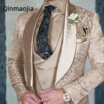 Мъжки младоженец trajes elegante para hombres Костюм по поръчка Смокинг 3-блейзър парче Комплект (блейзър Жилетка панталони) Мъжки сватбен костюм костюм