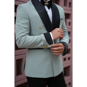Най-новите бизнес костюми за мъже Сватбени костюми Ternos Masculinos Slim Fit младоженец смокинги костюм Homme 2 парчета (палто + панталони)