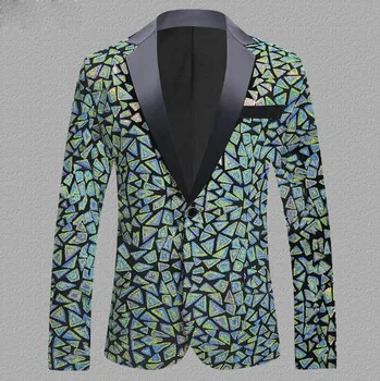 Нов геометричен модел мъжки дълъг ръкав младоженец костюми нетактичност един бутон мъжки мода памук смес блейзъри палто ABB305