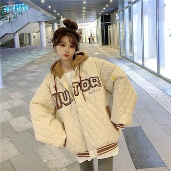 Нов надолу подплатени жени Parkas зимна мода корейски ежедневни студенти памук подплатени яке кратко бейзбол женски хлабав причинно-следствена палто