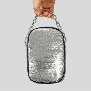 Нов персонализиран дизайн верига едно рамо Crossbody чанти за жена мода мъниста дамска чанта висок клас пайети мобилна чанта