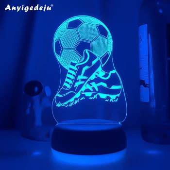 Нова 3D илюзия деца нощна светлина футбол 7 цвята промяна нощна светлина за детска спалня атмосфера футбол стая бюро лампа подаръци