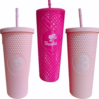 Нова Kawaii Барби пластмасова чаша със слама аниме голям капацитет преносим чай сок спорт открит вода чаша пиене бутилка подаръци