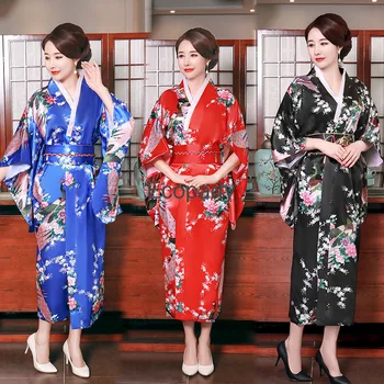 Нови жени секси кимоно юката с Obi мода национални тенденции фантазия цвете отпечатани халат японски косплей костюм