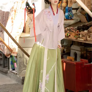 Оригинален Минг Ханфу женски фея елегантен китайски стил яка риза зелен ханфу пола пълен комплект пролет есен ханфу костюм