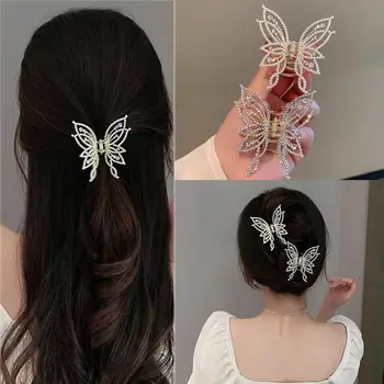 Перлен нокът за коса реколта кристали метални щифтове за коса пеперуда ажурна щипка за коса аксесоари за коса