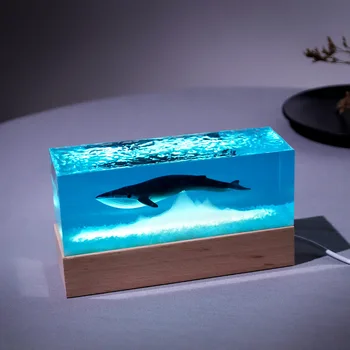 Подводен свят организъм смола таблица светлина креактивен изкуство декорация лампа кит тема нощна светлина USB такса
