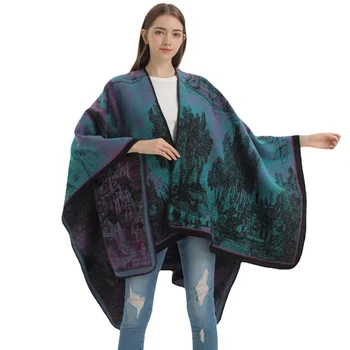 Пончо китайски стил дамски шал пътуване къмпинг снимки за топлина носенето имитация кашмир жилетка наметала Lady Capes