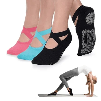 Превръзка йога чорапи за жени Пилатес балет танци памучни чорапи неплъзгаща се жена спорт чорап фитнес тренировка чехъл бягане сцепление чорап