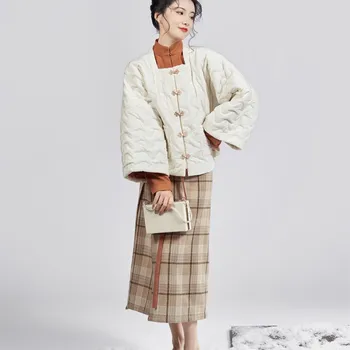 Предварителна продажба 30 дни китайски стил Минг Хан униформа квадратен врата половин ръка памучна рокля Хан елемент постоянна яка песен предене пола
