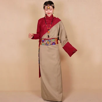 Пролет Есен Непал Бутан тибетски жени облекло коприна памук стандарт тибет носят Guozhuang Bola етнически комплект блуза и роба