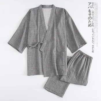 Пролет и есен Японска чиста памучна кимоно пижама Мъжки панталони Домашно облекло Потен костюм Yukata памук голям размер хлабав костюм