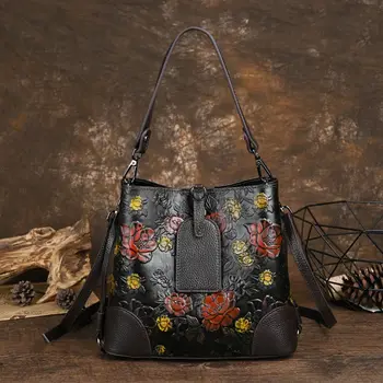 Реколта жени ръка кофа чанта дизайнери луксозни чанти жени рамо мъкна женски флорални горната дръжка чанти модна марка