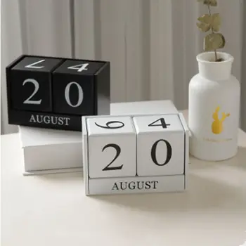 Ретро пасторален стил дървен вечен календар месец дисплей градивни блокове календар офис десктоп декорация календар
