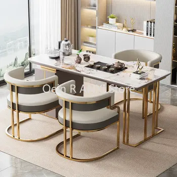 Салон спалня Скандинавски столове за хранене Arm PU кожа ергономично злато луксозни столове за хранене метални модерни Stuhl мебели за дома WK