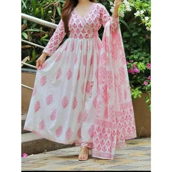 Сватбен фестивал Облекло за парти Розов Anarkali Kurti Palazzo Dupatta Set Salwar Suit