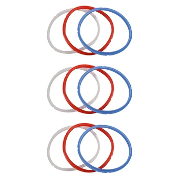 силиконов уплътнителен пръстен за аксесоари за тенджера под налягане, подходящ за 5 или 6 квартови модели, червен, син и бял, опаковка от 9