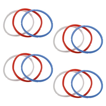 силиконов уплътнителен пръстен за аксесоари за тенджера под налягане, червено, синьо и общо прозрачно бяло, опаковка от 12