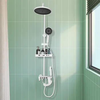 Стенен термостатичен вентил система Четка месинг дъжд кранче Топ спрей главата баня душ комплект