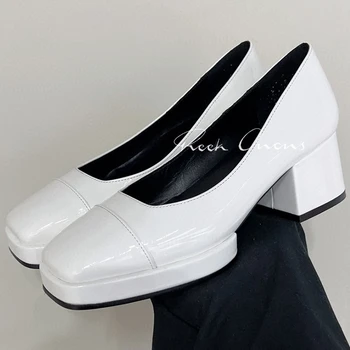 Темперамент Дамски Помпи 2023 Лято Нова гладка горна банкетна платформа високи токчета плитък дизайн квадратни пръсти дами единични обувки