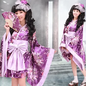 Традиционен японски стил аниме момичета Лолита кимоно юката азиатски рокля жени гейша сакура хаори kawaii униформа косплей костюм