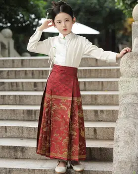 Ханфу костюм момичета Mamianqun Chinoiserie Tang костюм древен за деца конско лице пола детска принцеса китайски плисирана рокля