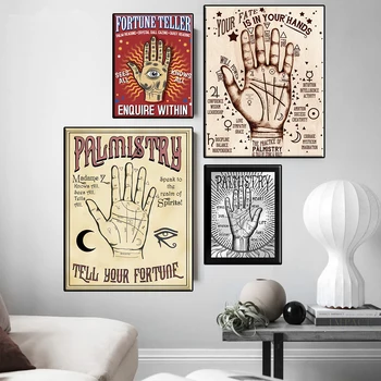  Хиромантия ръка плакат Гадателка Chiromancy платно живопис ретро палма четене печат реколта стена снимки стая Начало декор