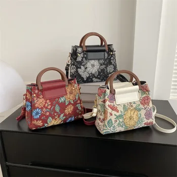 Цветен печат Дамска бродирана чанта Творческа мода за многократна употреба Travel Crossbody чанта Дамска пазарска чанта