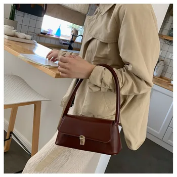  Чанти за рамо с висок капацитет Нови PU кожа плътен цвят жени чанта под мишниците чанта жени
