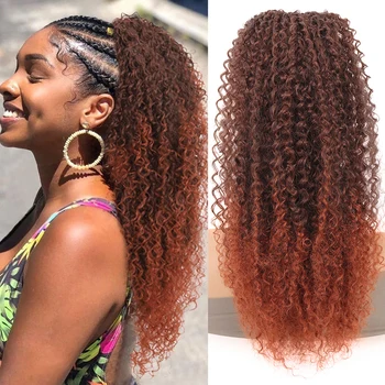 шнур къдрава конска опашка разширение за африкански жени афро извратени къдрава коса парчета синтетичен топлоустойчив
