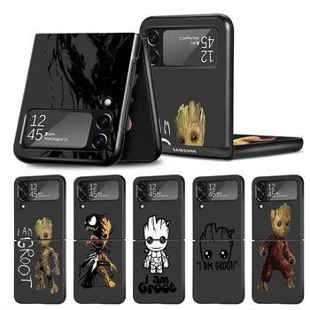 Groot Treants V-Venom Marvel телефон удароустойчив калъф за Samsung Galaxy Z Flip 4 3 5G твърд черен капак ZFlip3 упскирт4 зфлип3 фундас
