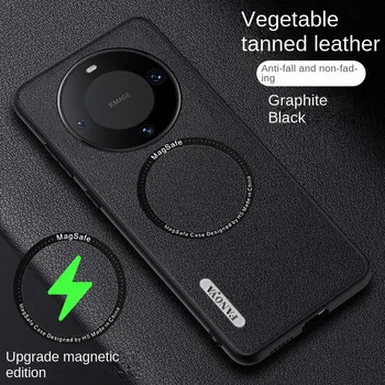 Луксозен кожен магнитен за Magsafe безжично зареждане телефон случай за Huawei Mate 60 ProПрозрачен удароустойчив капак
