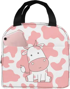 Розова кравешка печатна чанта за обяд Изолирана кутия за обяд Охладител за многократна употреба Термична храна Tote за жени Мъже Деца Работа Училище Пикник